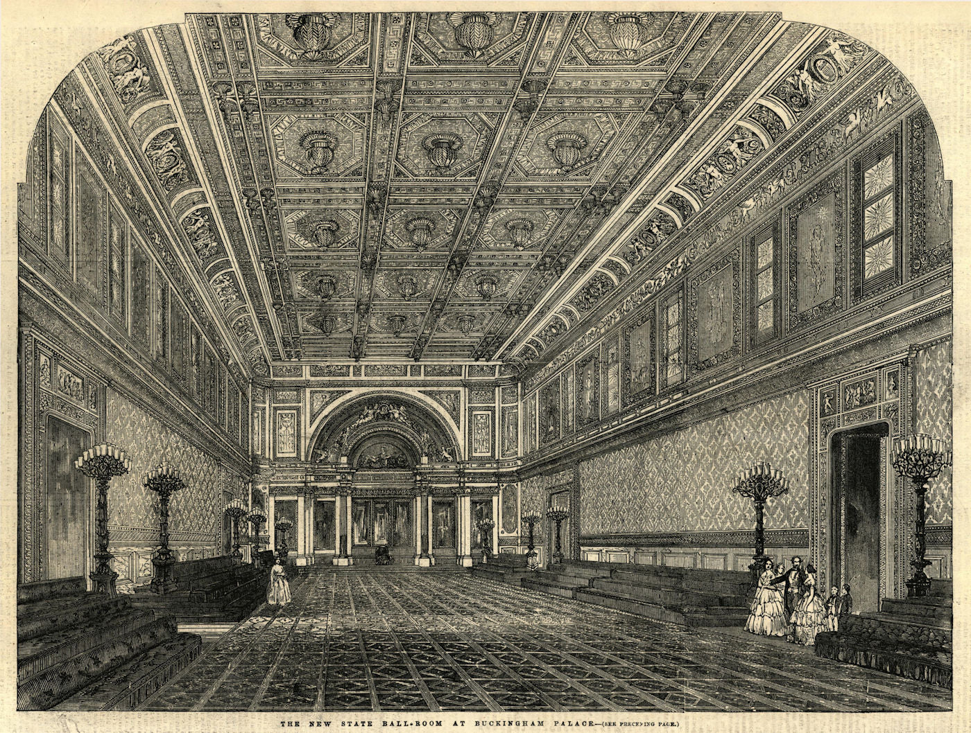 The new state ballroom at Buckingham Palace. London 1856 old antique print